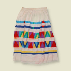 1980s | Geometric Print Cotton Skirt | White - w28