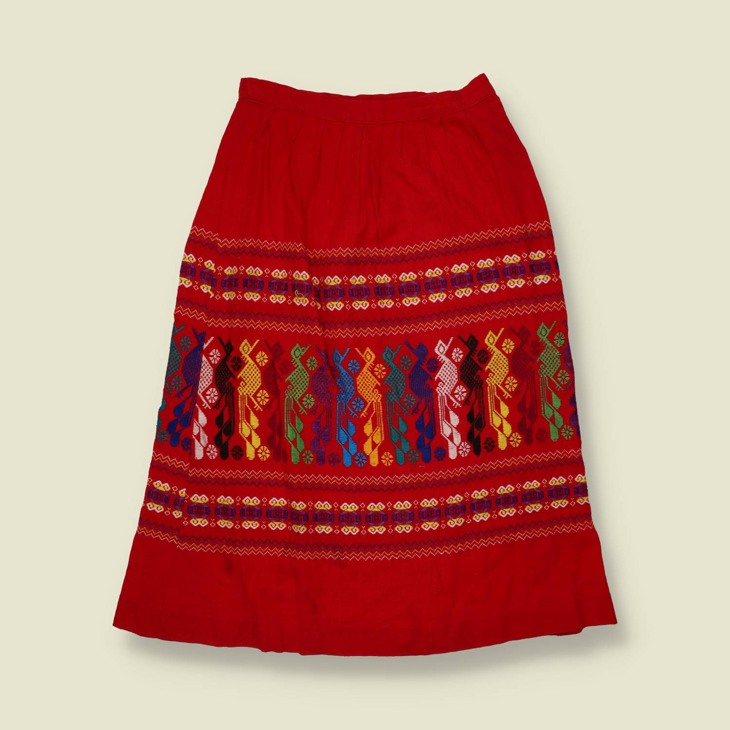 1970s | Woven Bird Motif Skirt | Red - w26