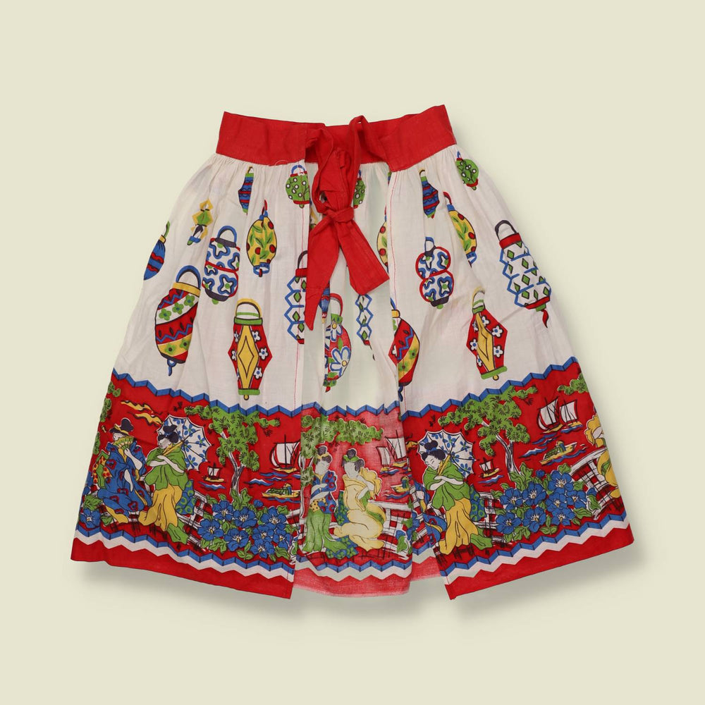 1950s | Novelty Print Tie Apron Skirt | Multi - One size