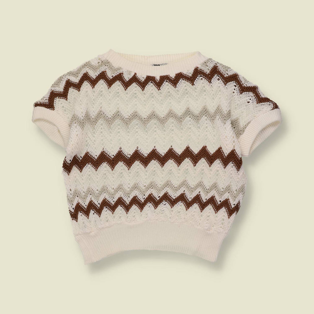 1970s/1980s | Zigzag Crochet Knit Top | Cream - 14