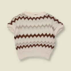 1970s/1980s | Zigzag Crochet Knit Top | Cream - 14