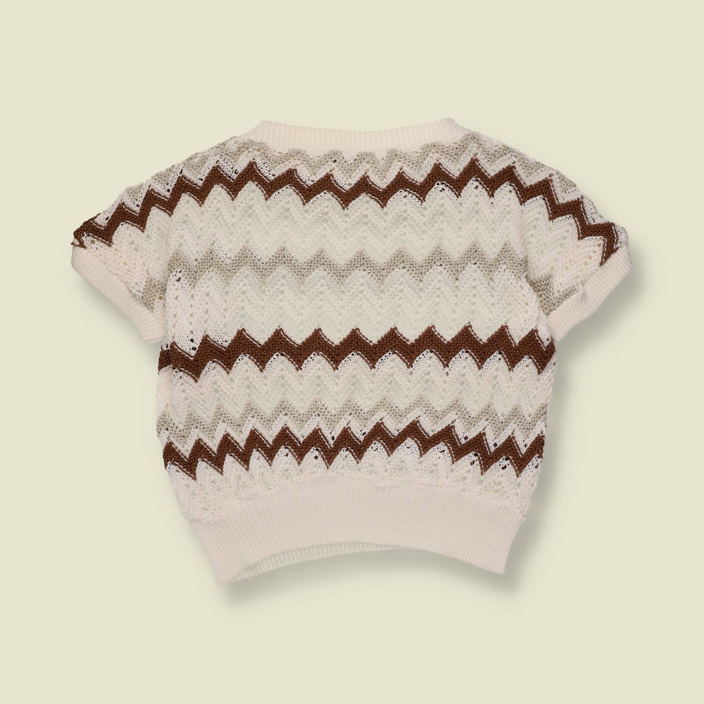 1970s/1980s | Zigzag Crochet Knit Top | Cream - 14
