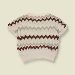 1970s/1980s | Zigzag Crochet Knit Top | Cream - 14