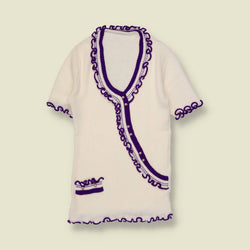 1970s | Knitted Top | Cream & Purple - 2
