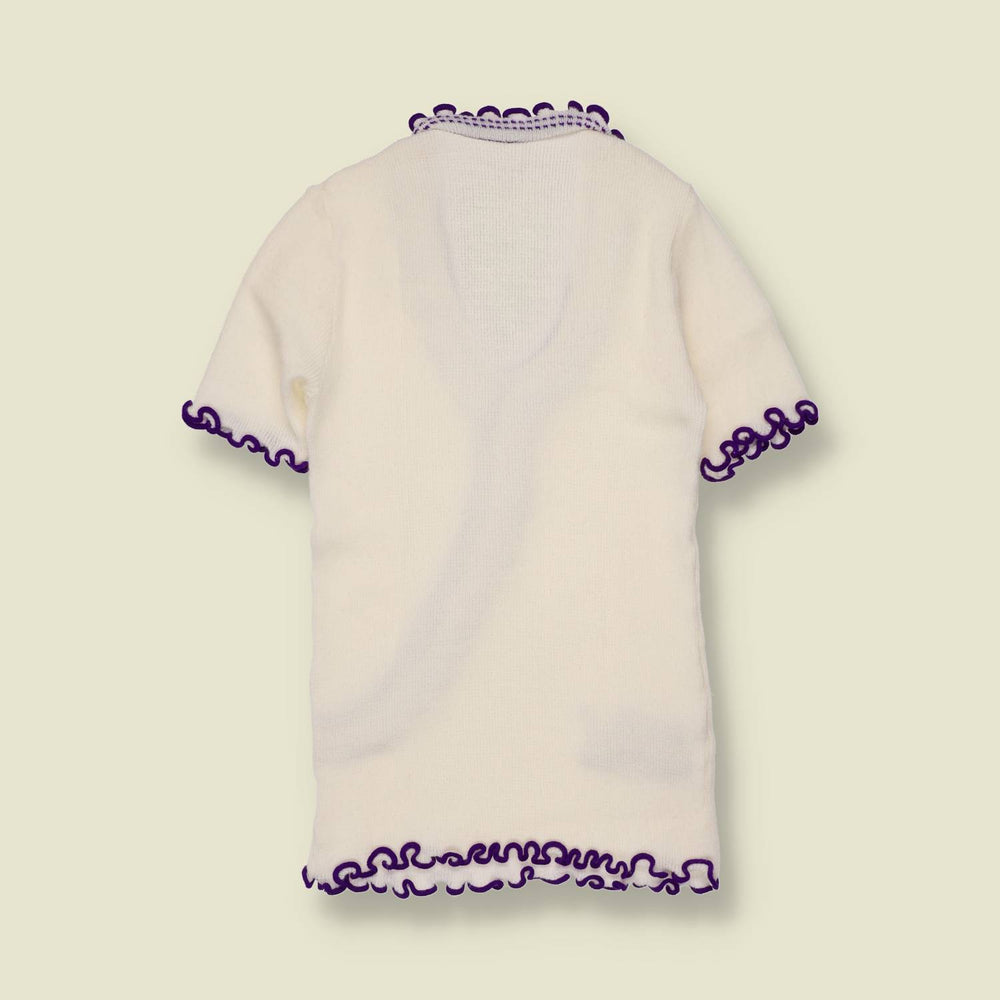 1970s | Knitted Top | Cream & Purple - 2