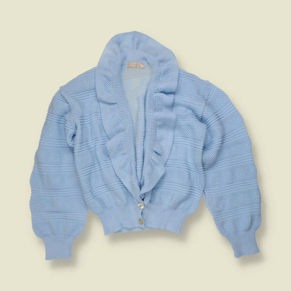 1970s | Textured Knit Cardigan | Baby Blue - 10