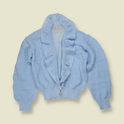 1970s | Textured Knit Cardigan | Baby Blue - 10
