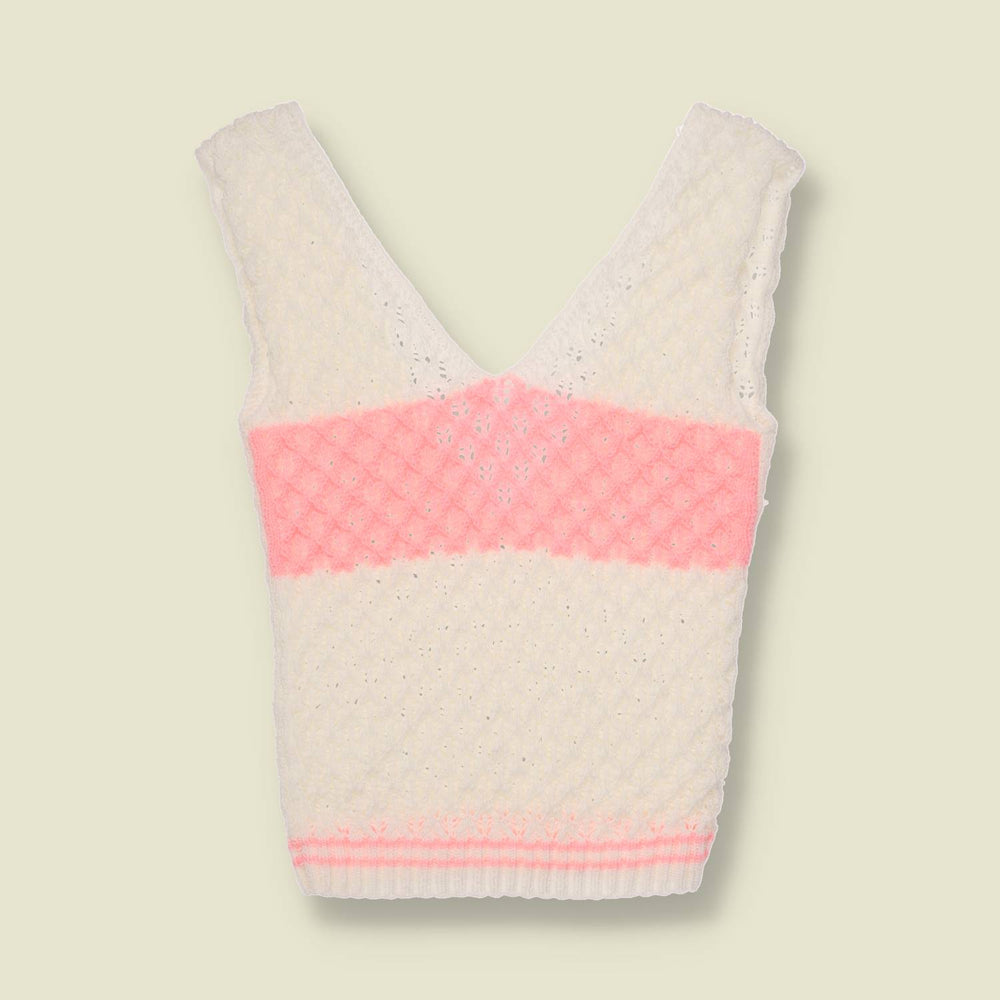 1970s | Textured Knit Vest Top | Cream & Pink - 0