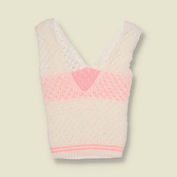 1970s | Textured Knit Vest Top | Cream & Pink - 0