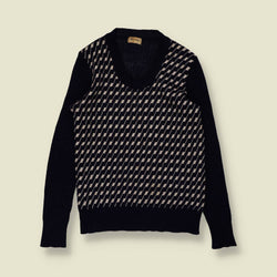 1970s | Elettra | Houndstooth Knit Jumper | Navy & Cream - 8