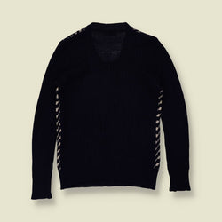1970s | Elettra | Houndstooth Knit Jumper | Navy & Cream - 8