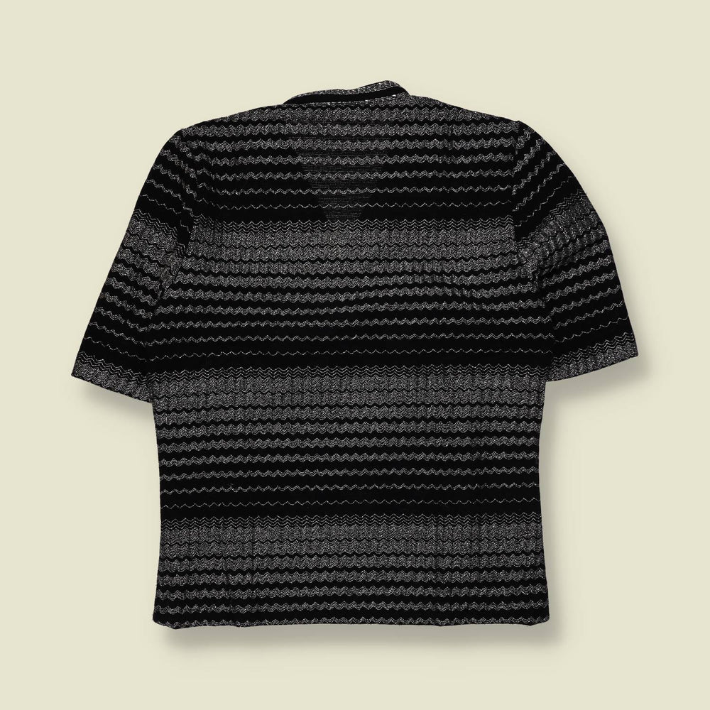 1970s | Metallic Zigzag Knit Top | Black & Silver - 6