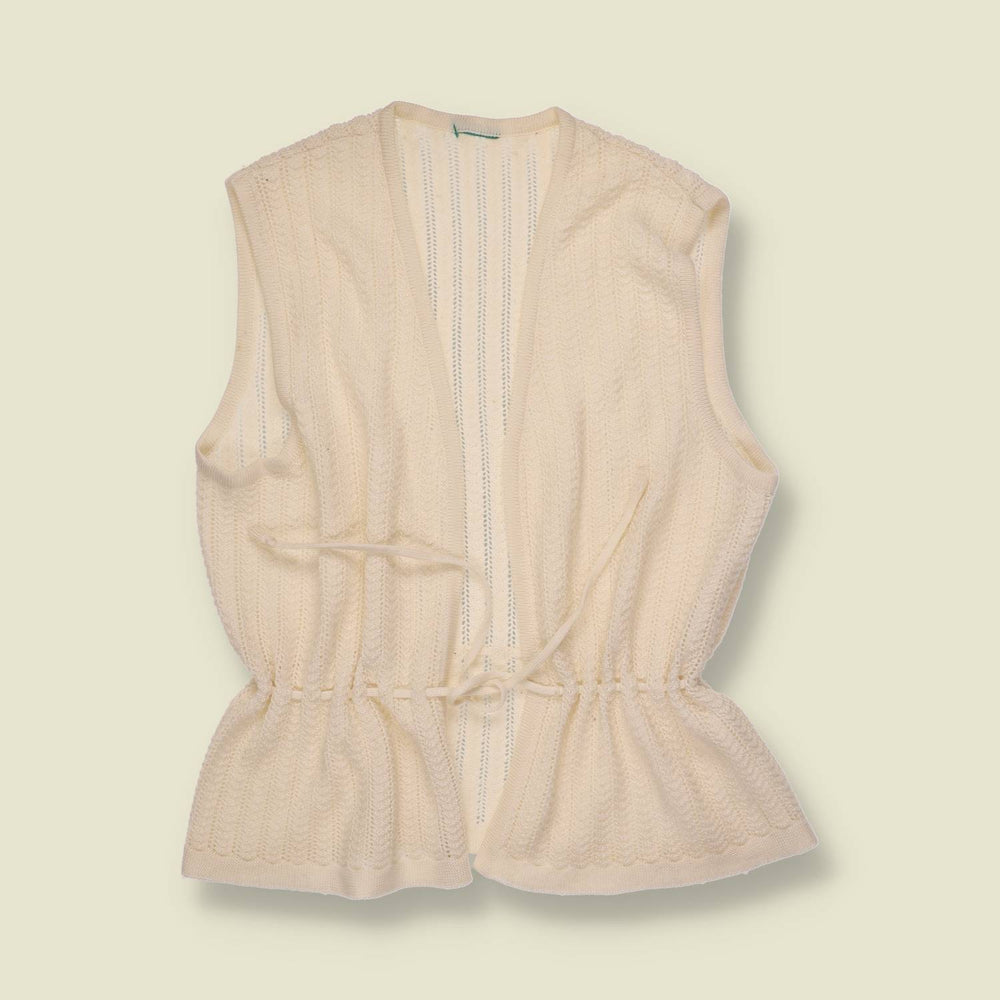 1970s | Sleeveless Crochet Knit Waistcoat | Cream - 8
