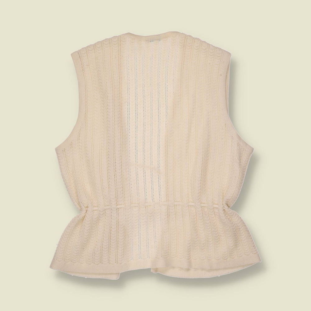 1970s | Sleeveless Crochet Knit Waistcoat | Cream - 8