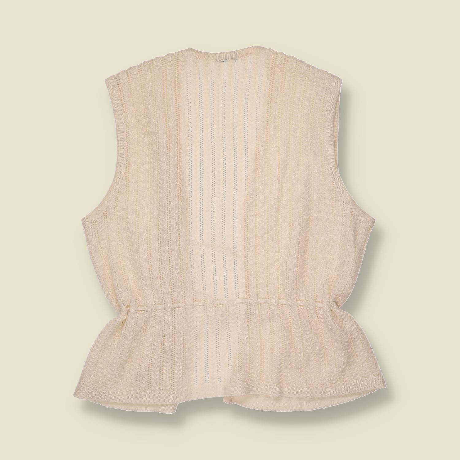 1970s | Sleeveless Crochet Knit Waistcoat | Cream - 8