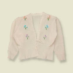 1970s | Embroidered Floral Knit Cardigan | Ivory - 12