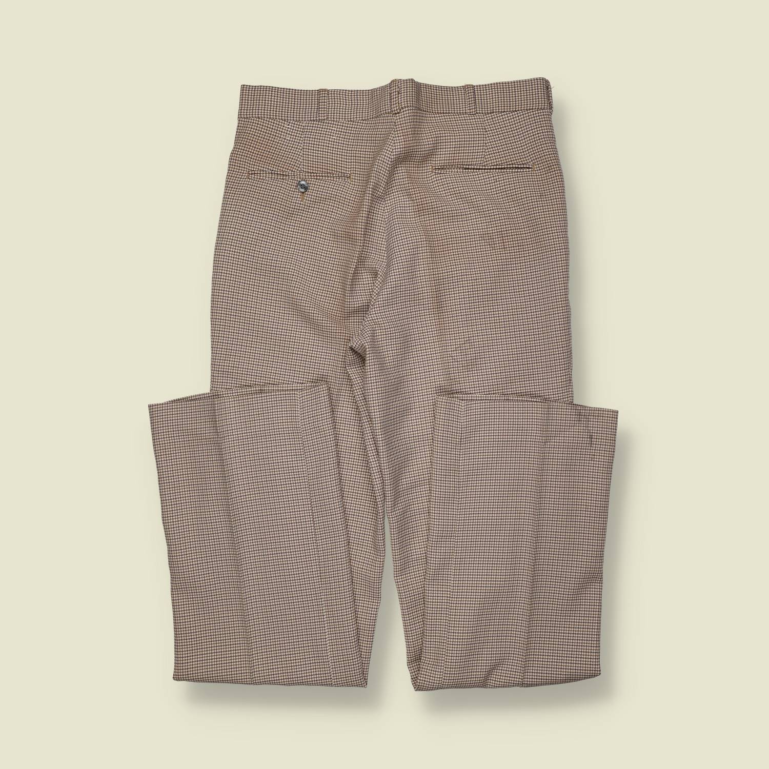 1970s | Tailored Trousers | Micro Check | Brown / Cream – w30