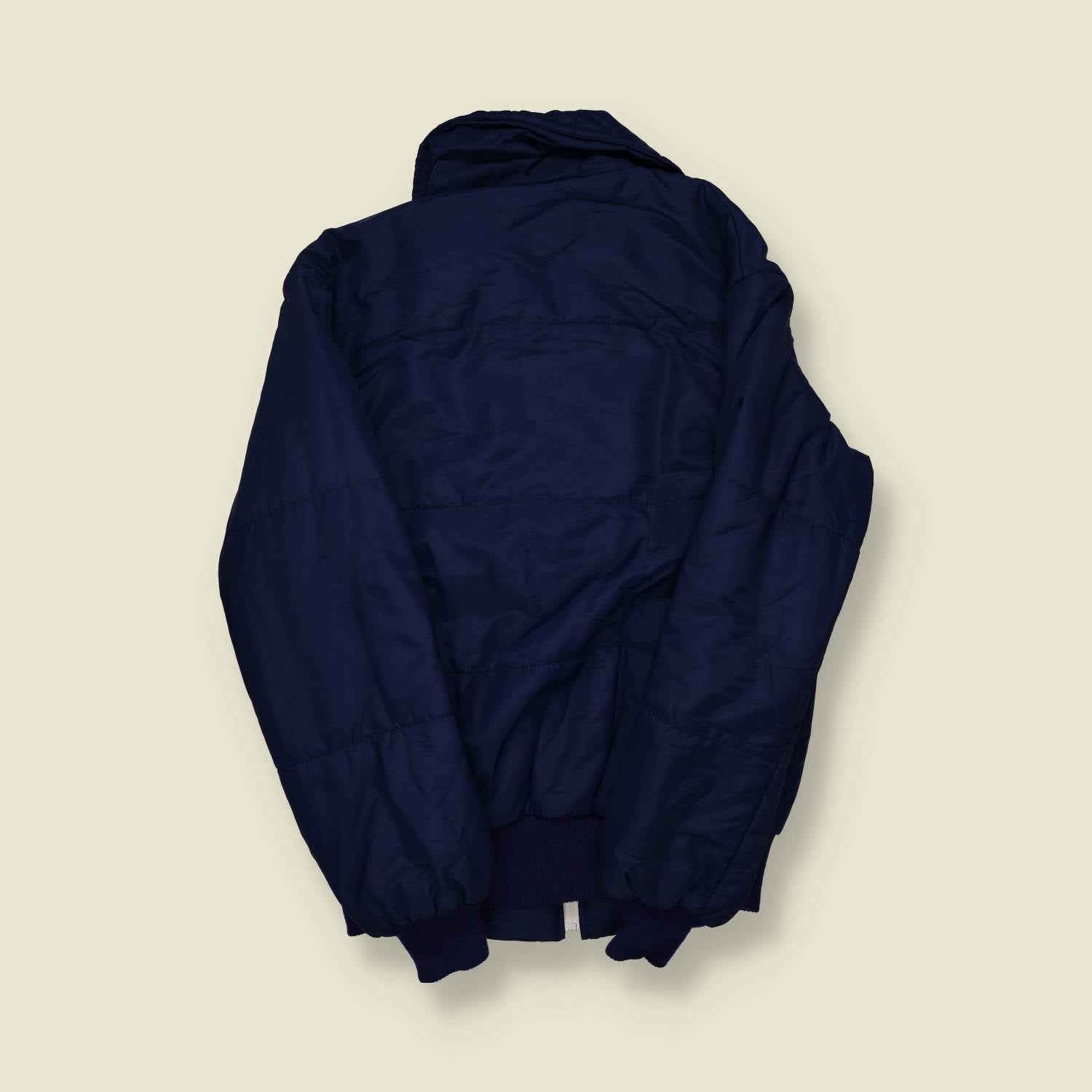 1970s | European Skiwear | Padded Jacket | Navy with White Zip Detailing – L