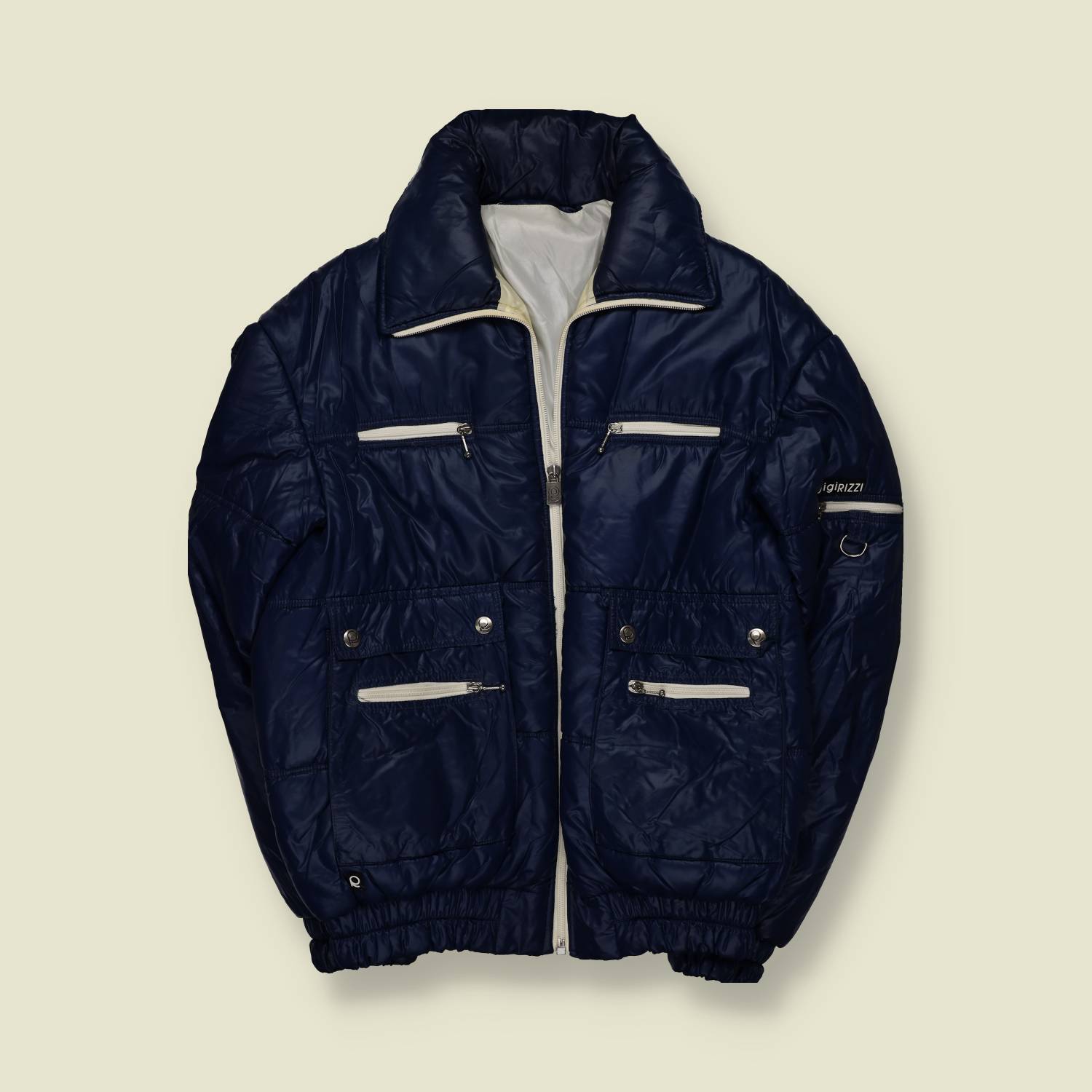 1970s | European Skiwear | Padded Ski Jacket | Navy with White Zip Detailing – L