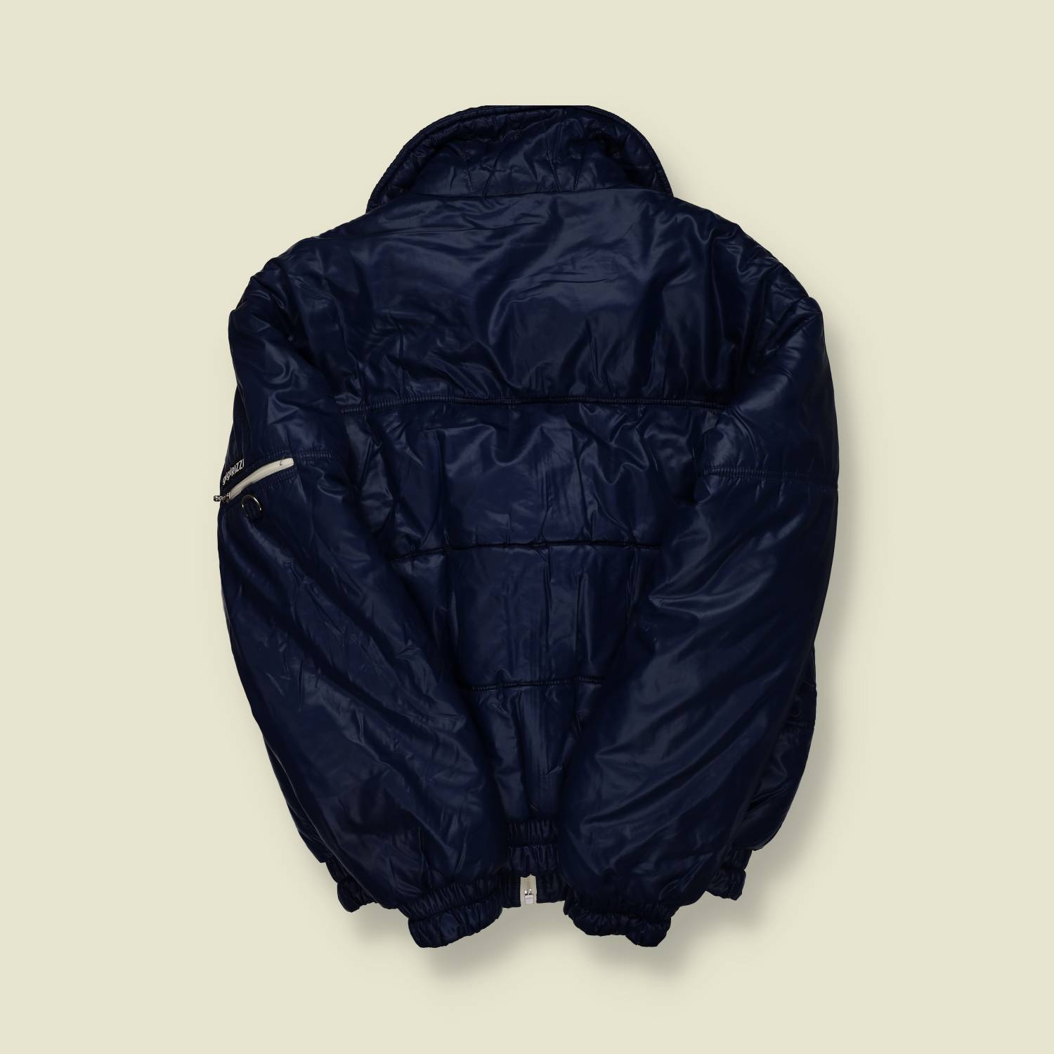 1970s | European Skiwear | Padded Ski Jacket | Navy with White Zip Detailing – L
