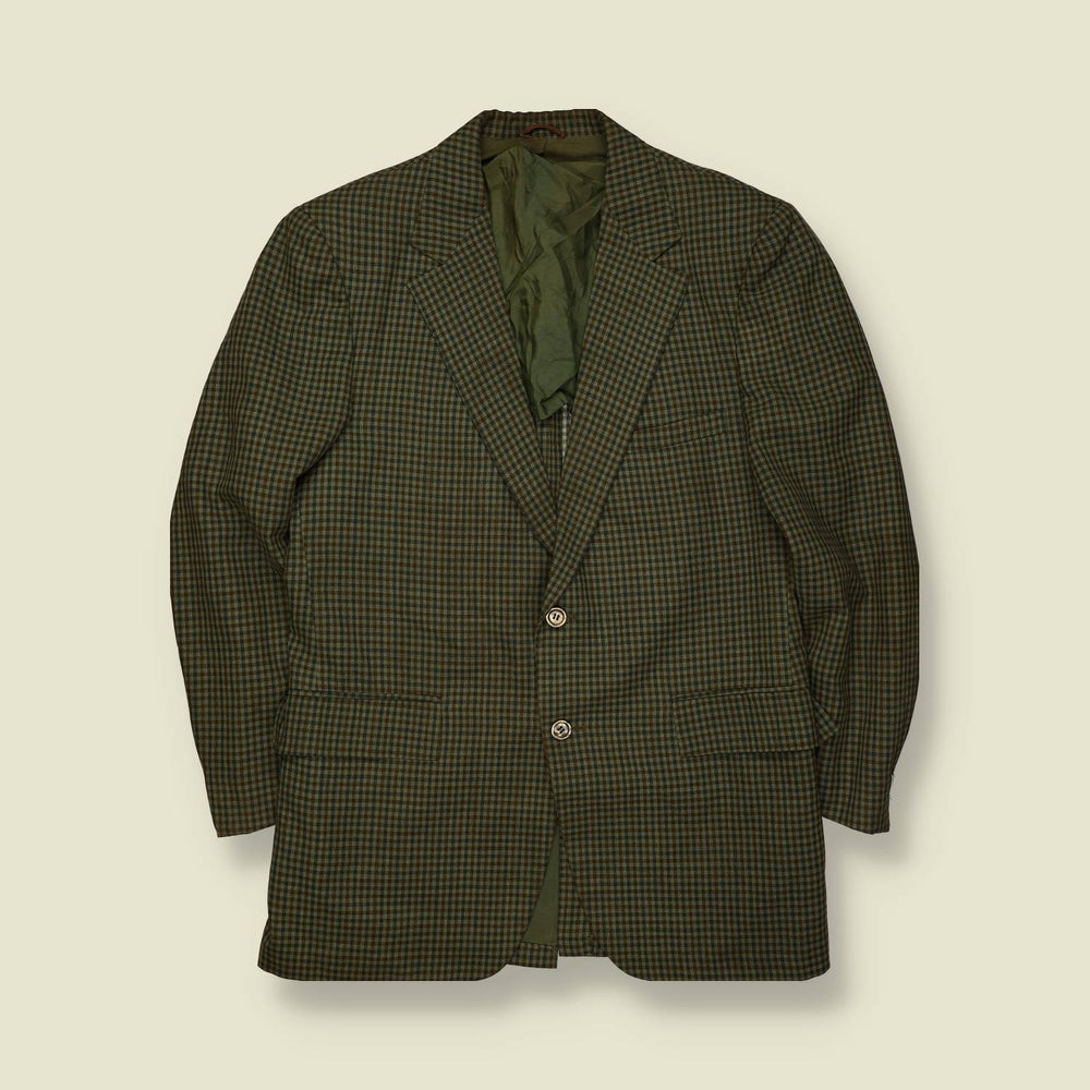 1960s / 1970s | Capital Cloth | Check Tailored Blazer Jacket | Green & Brown Wool – L