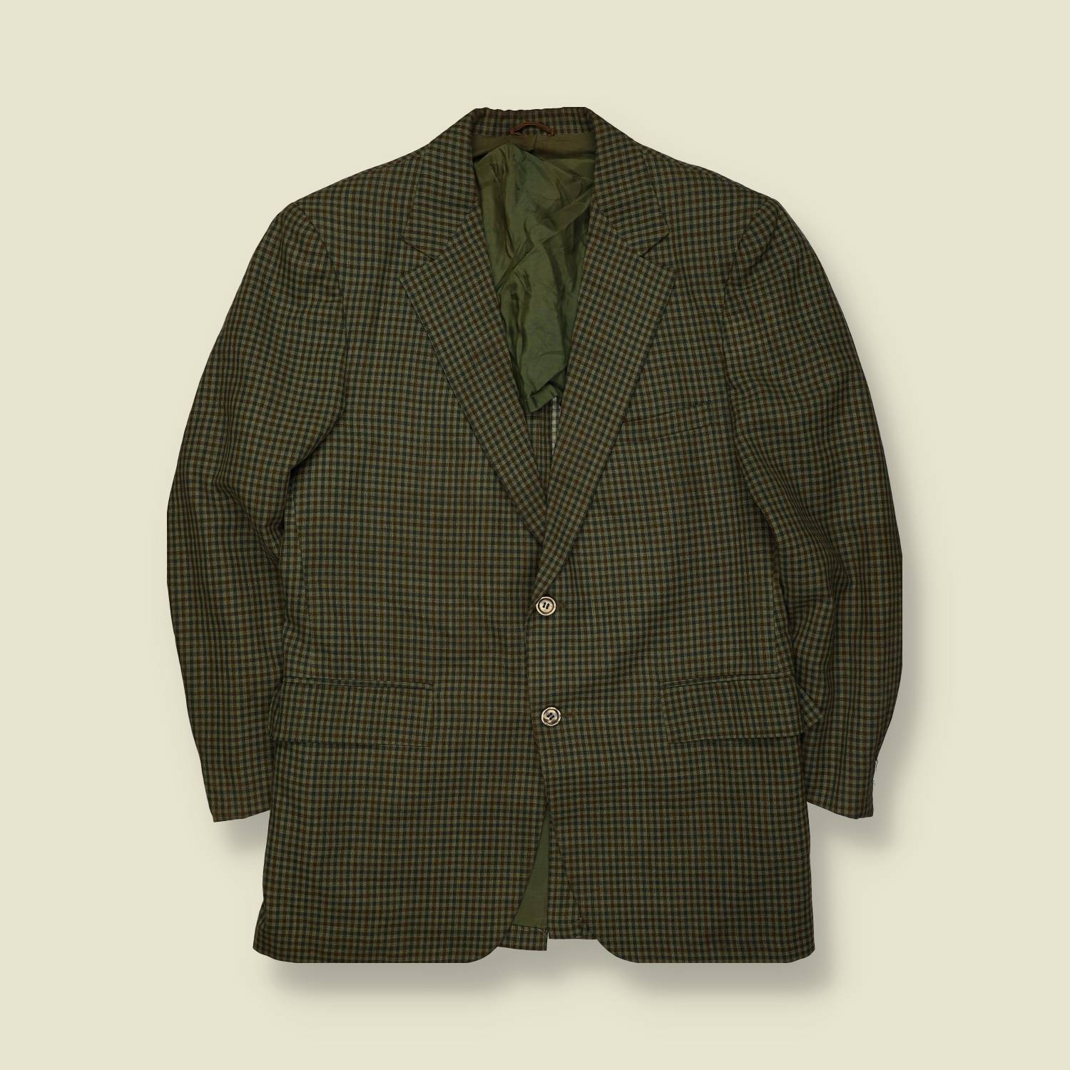 1960s / 1970s | Capital Cloth | Check Tailored Blazer Jacket | Green & Brown Wool – L
