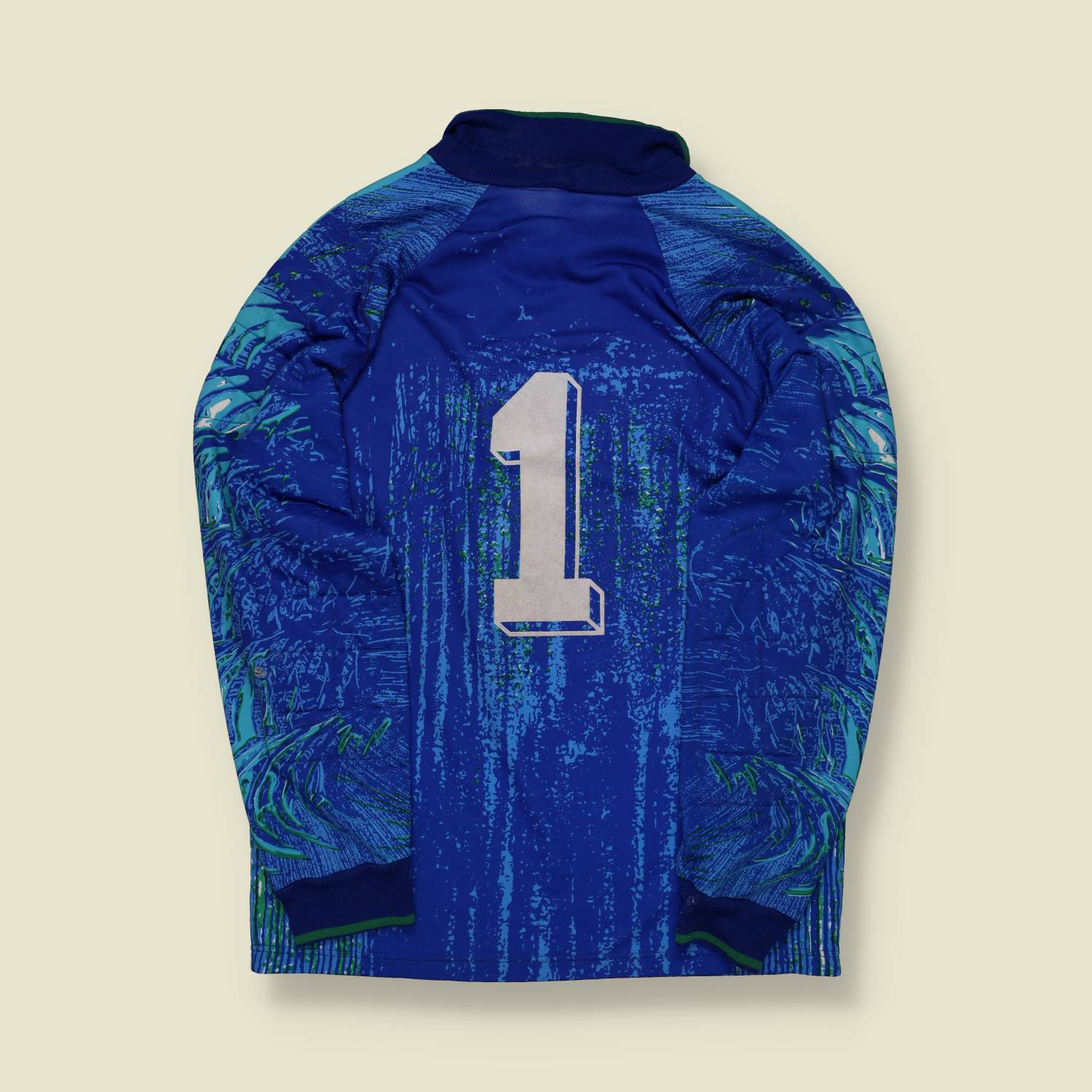 1990s | Adidas | Abstract Goalkeeper Top | Blue & Green Graphic – XXL