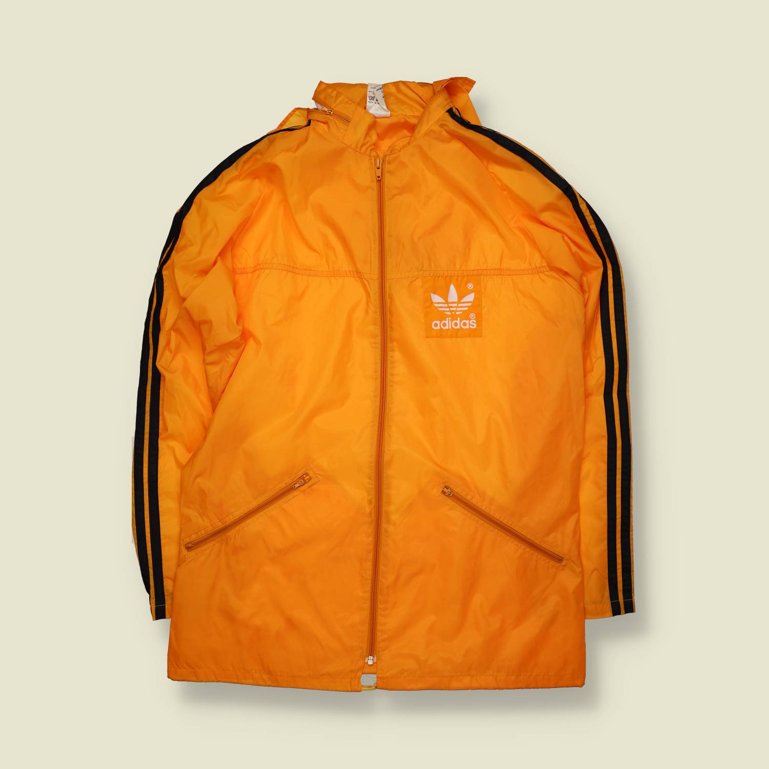 1980s | Adidas | Trefoil Track Jacket | Orange with Black Stripes – XL