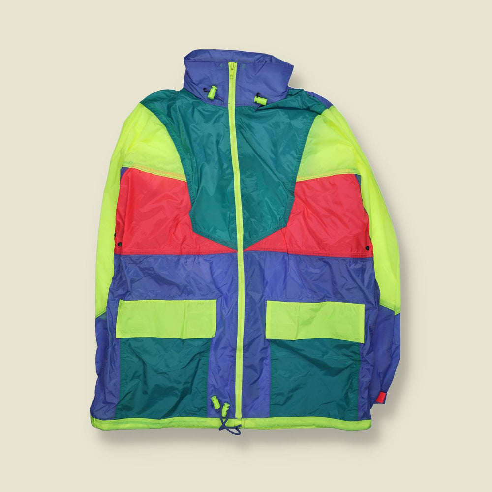 1980s | Unbranded | Colour Block Windbreaker Jacket | Neon Multi – XL