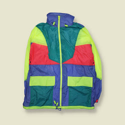 1980s | Unbranded | Colour Block Windbreaker Jacket | Neon Multi – XL