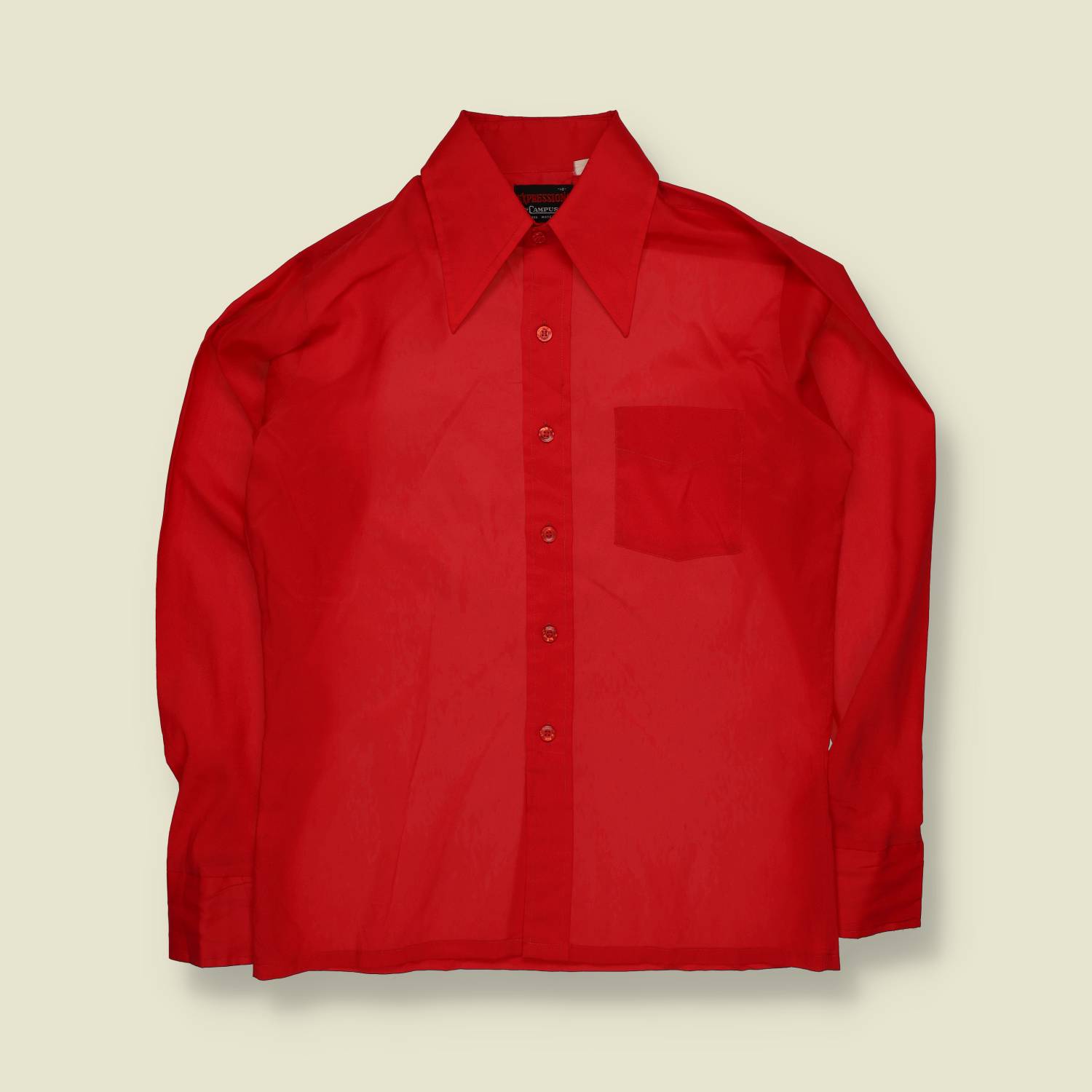 1970s | Campus | Sheer Long Sleeve Shirt | Red – M