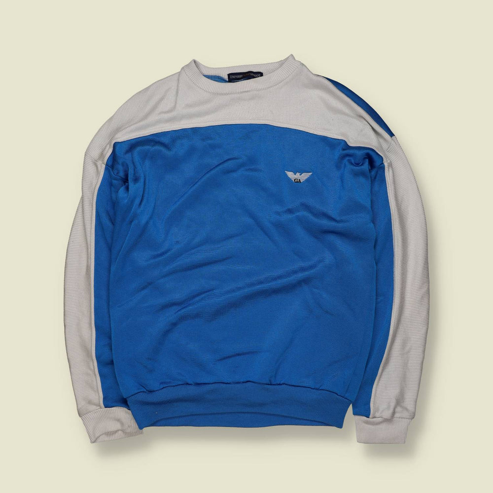1970s–80s | Emporio Armani | Polyester Crewneck Sweatshirt | Blue / Grey – L/XL