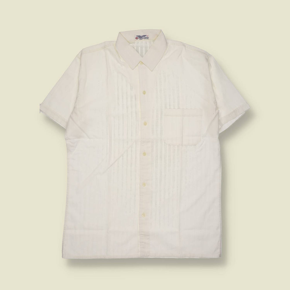 1970s | Sanfor | Short Sleeve Dress Shirt | White – L