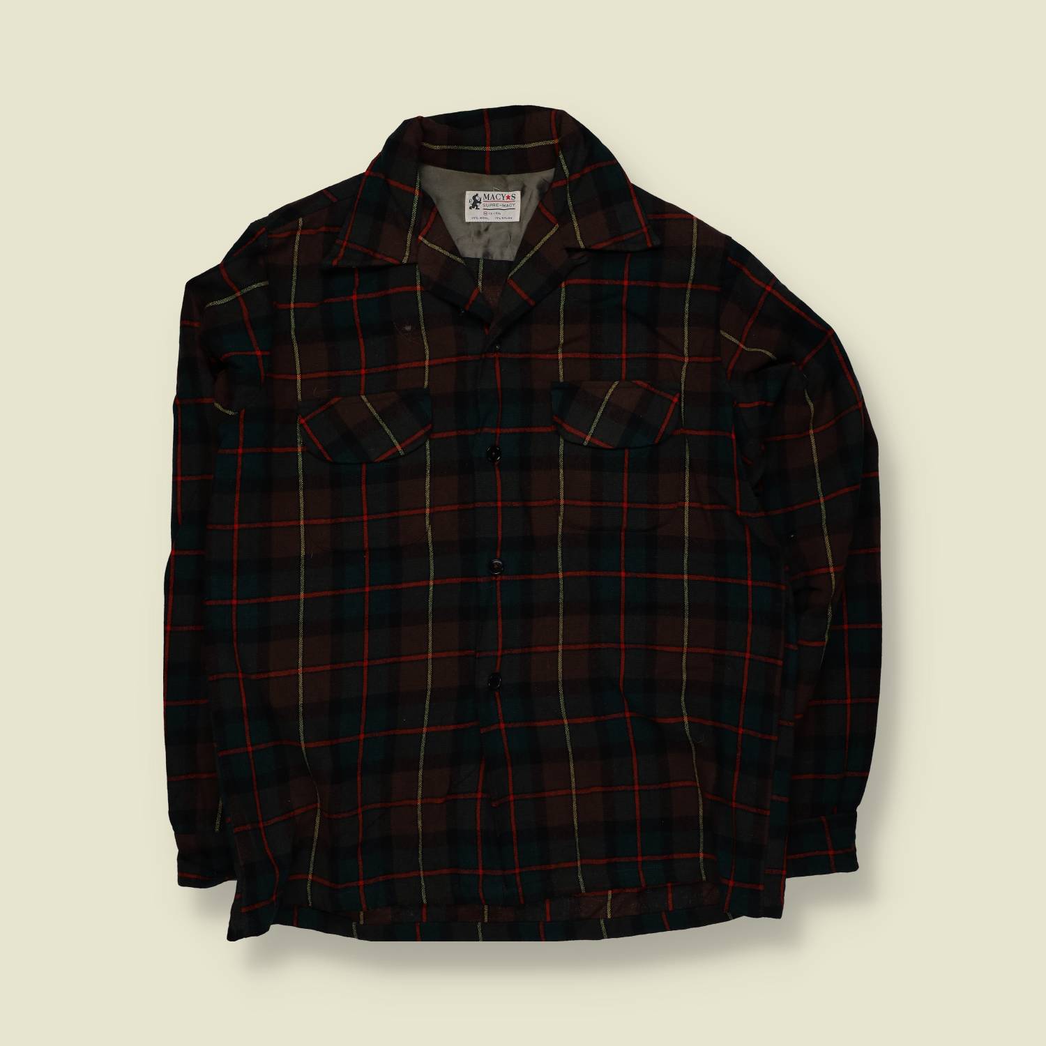 1970s | Macy’s | Wool Flannel Shirt | Made in USA | Plaid – L