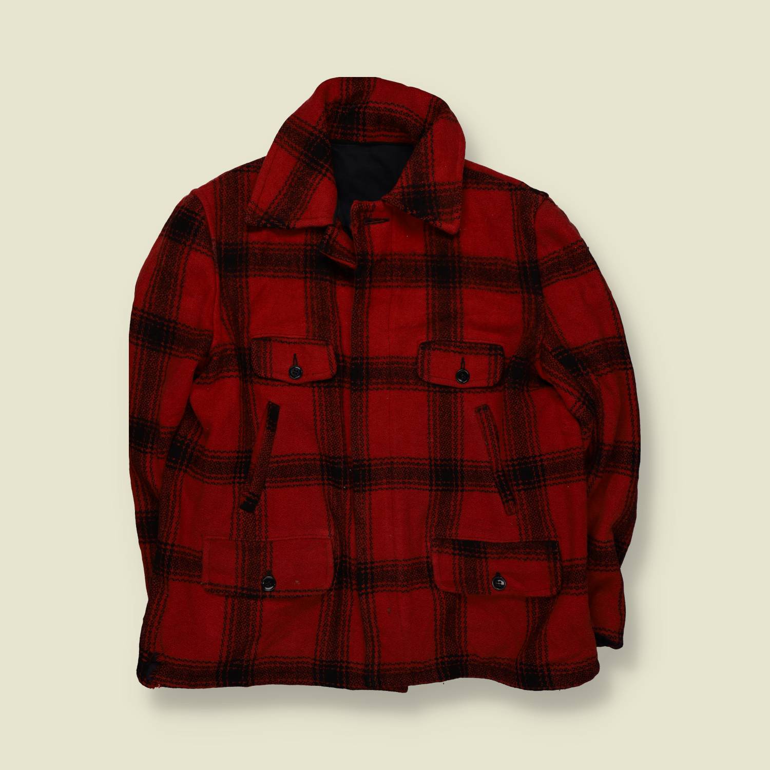 1940s–1950s | Unbranded | Mackinaw Wool Coat | Buffalo Plaid – L