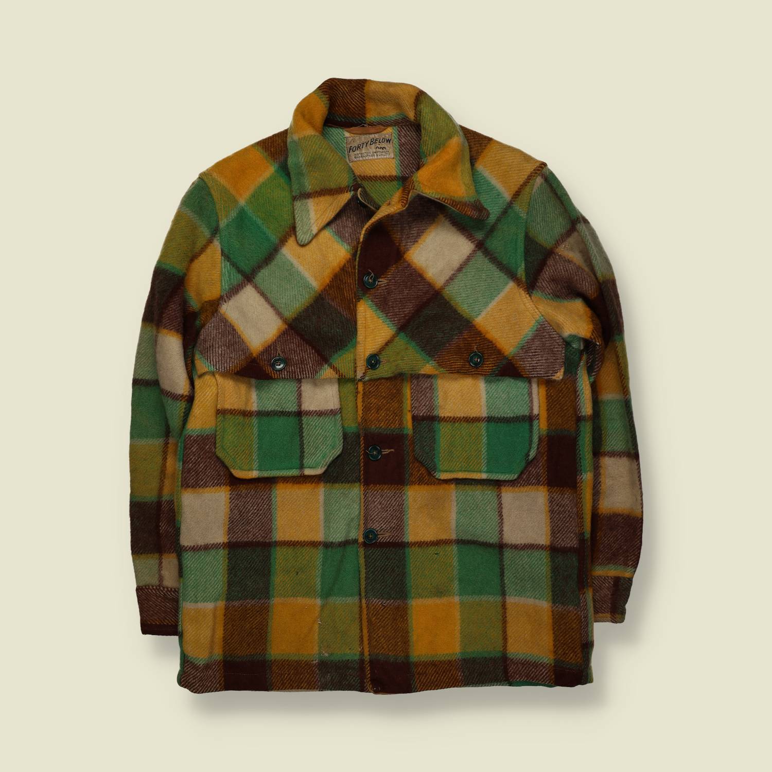 1970s | Forty Below | Wool Shacket | Green / Mustard Plaid – S