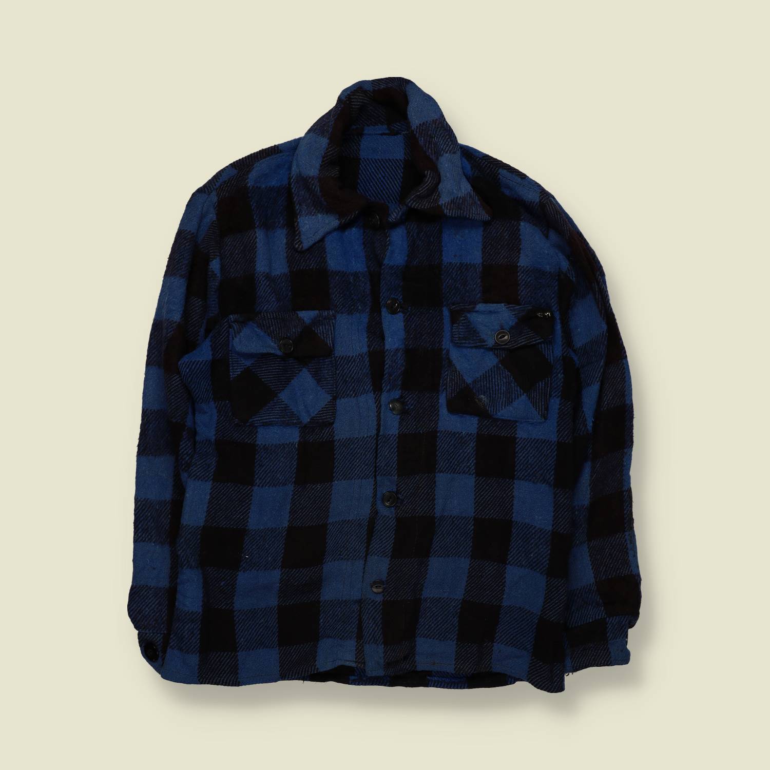 1970s | Unbranded | Wool Flannel Shirt | Blue / Black Plaid – S