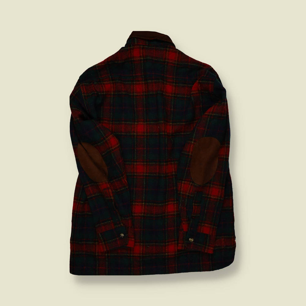 1970s-80s | Woolrich | Wool Flannel Shirt | Leather Collar & Elbow Patches | Plaid – M