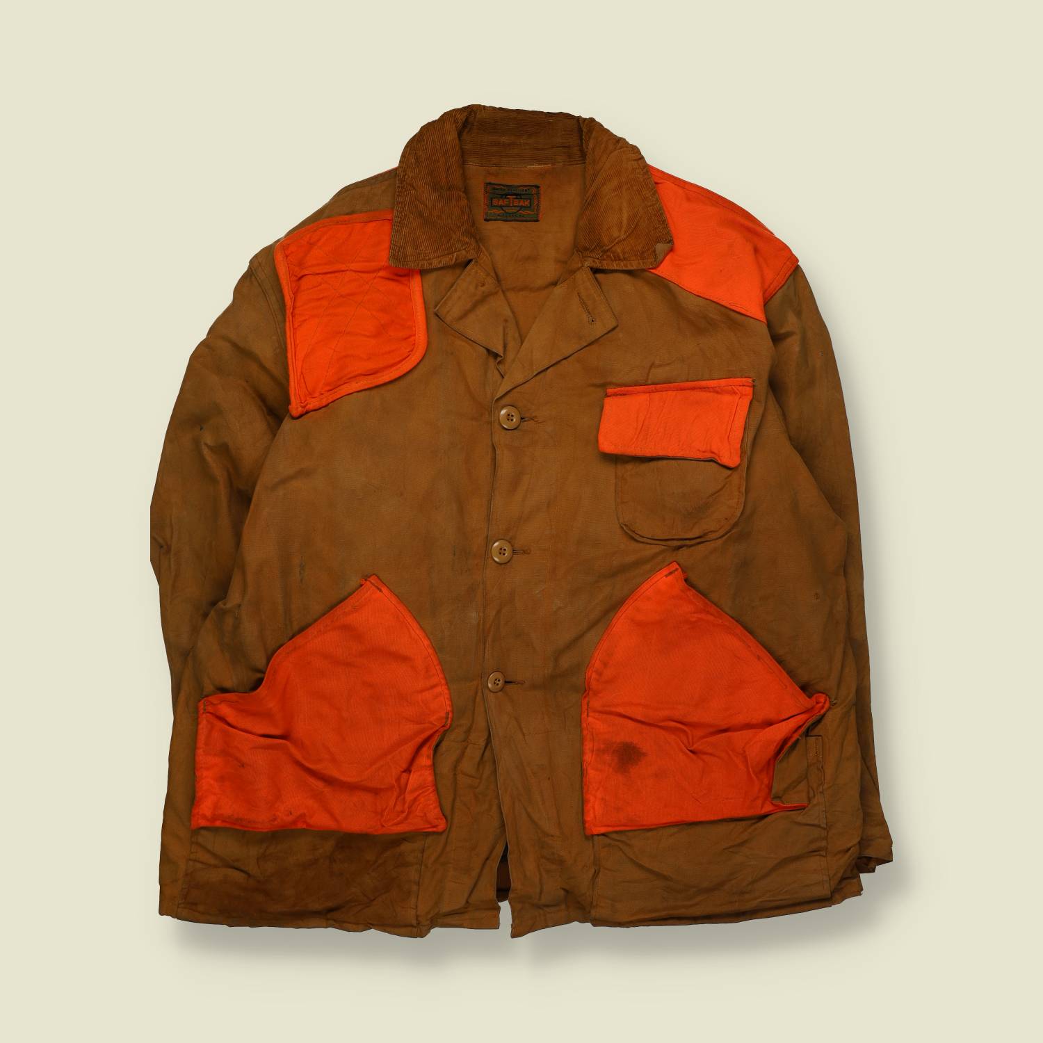 1970s | Safbak | Canvas Hunting Jacket with Blaze Orange Panels | Brown/Orange – XL