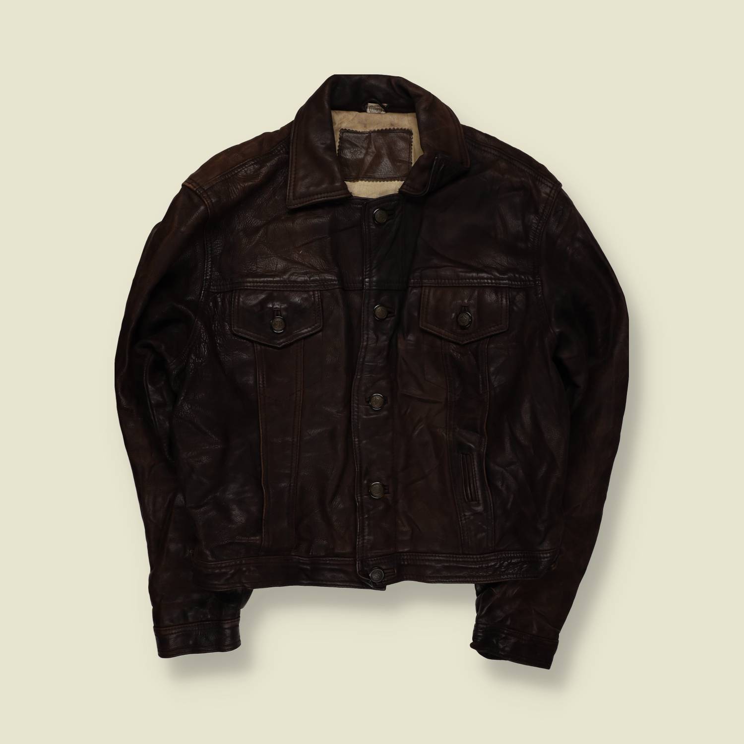 1980s | Unbranded | Leather Trucker Jacket | Dark Brown – M
