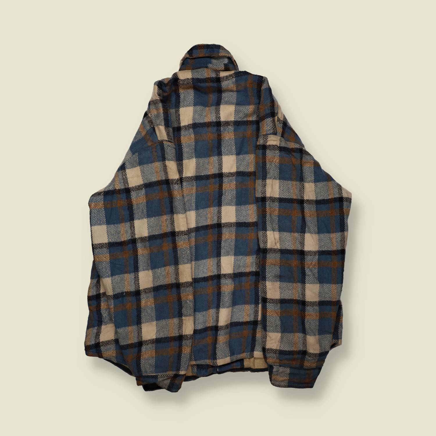 1970s | Unbranded | Lined CPO Wool Shirt | Blue / Tan Check – L