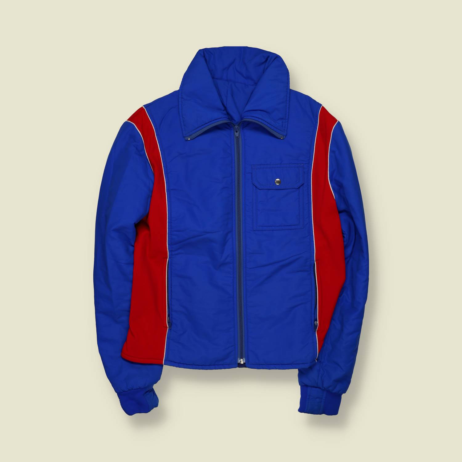 1970s | European Skiwear | Padded Ski Jacket | Blue & Red Panelled – M