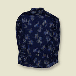 1970s | Dutchman | Geometric Print Polyester Shirt | Navy – S