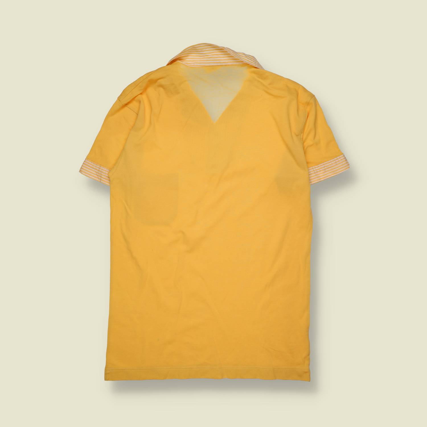 1970s / Early 1980s | Unbranded | Cotton Polo Shirt | Yellow with Stripe Trim – S