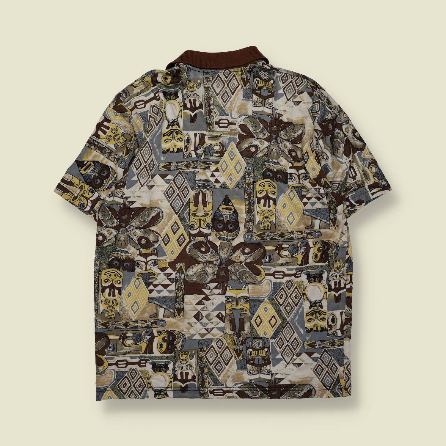 1980s / 1990s | Made in Italy | Printed Cotton Polo Shirt | Tribal Pattern – L