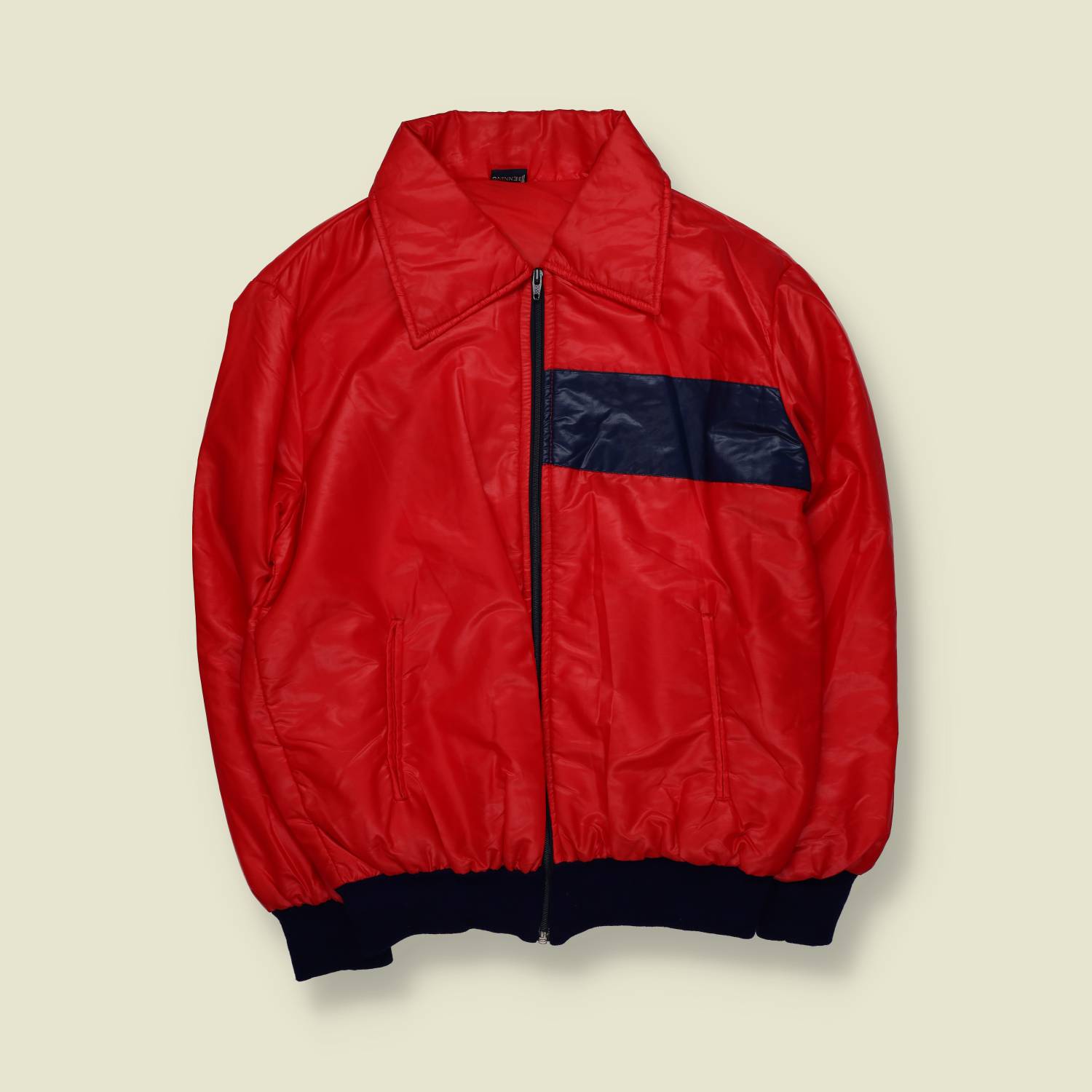 1970s | Jennings | Lightweight Nylon Jacket | Red with Navy Chest Panel – L