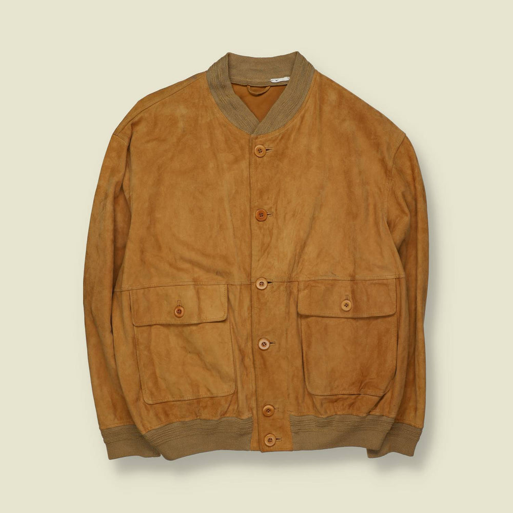 1970s | Suede Leather Cardigan Jacket | Tobacco Brown – XL