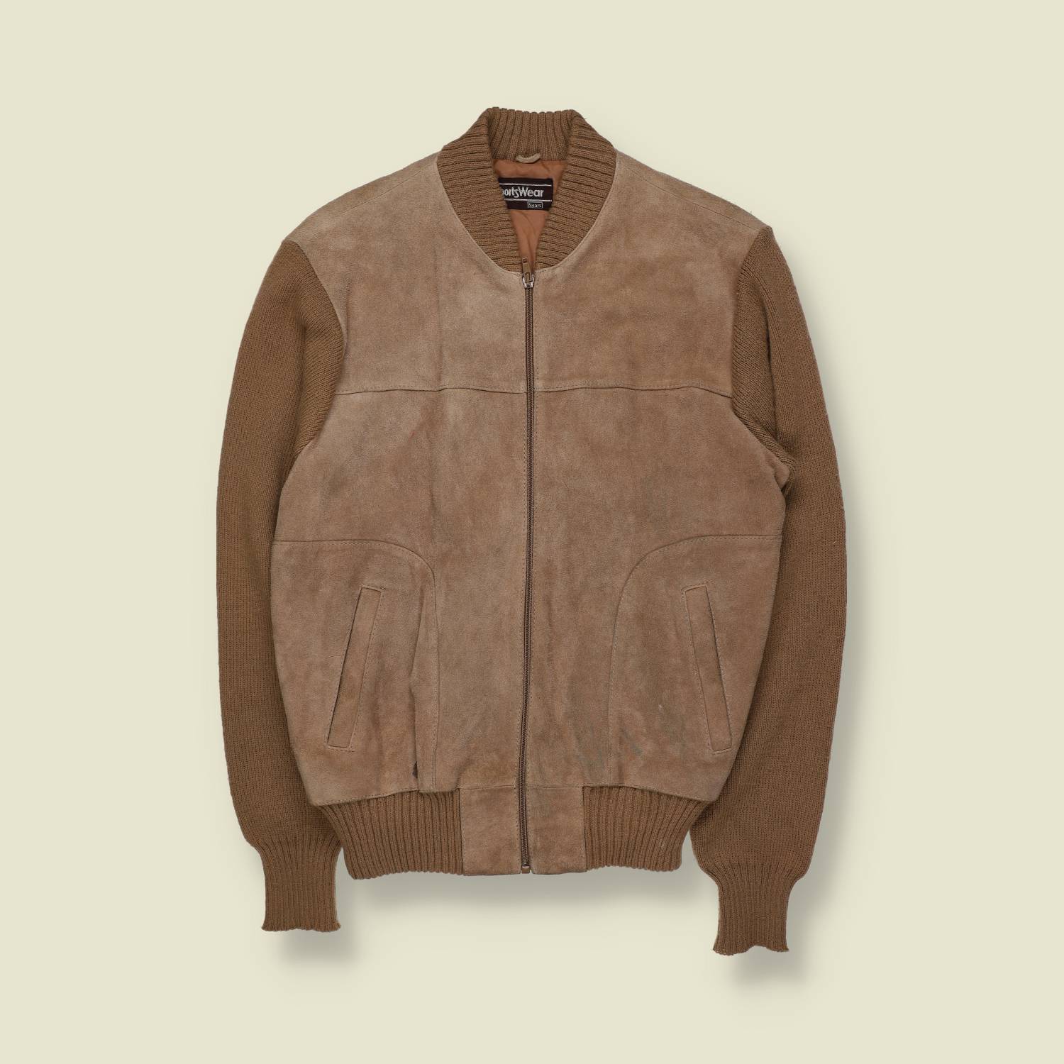 1970s | Sears | Suede Leather & Knit Cardigan Jacket | Made in USA | Tan / Tobacco – S