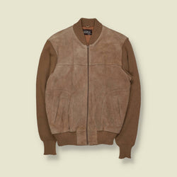1970s | Sears | Suede Leather & Knit Cardigan Jacket | Made in USA | Tan / Tobacco – S