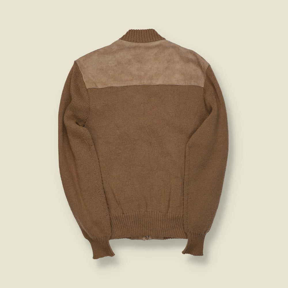 1970s | Sears | Suede Leather & Knit Cardigan Jacket | Made in USA | Tan / Tobacco – S